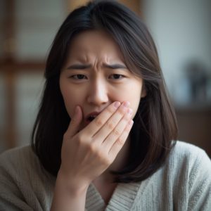 口臭を気にする一人の日本人女性